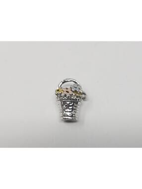 Vintage Sterling Silver Enameled Flowers in Pail Bucket Bracelet Charm 2.7g